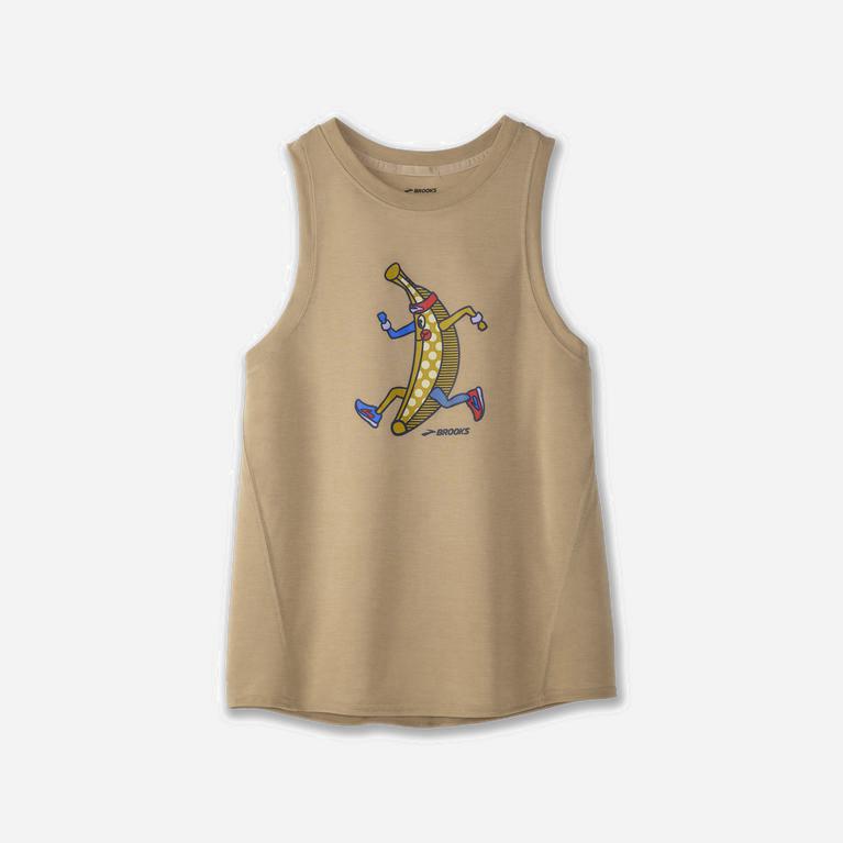 Brooks Distance Graphic Israel - Women's Running Tank Top - Heather Oatmeal/Banana/Black (72391-VJHX